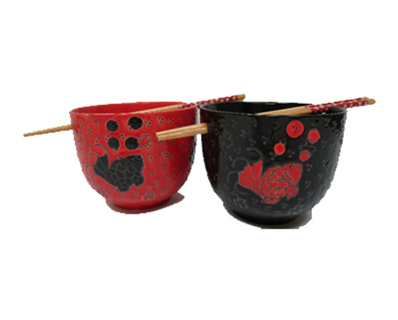 Koi Fish BST125 Bowl Set Chopsticks Rice Ramen Red Black
