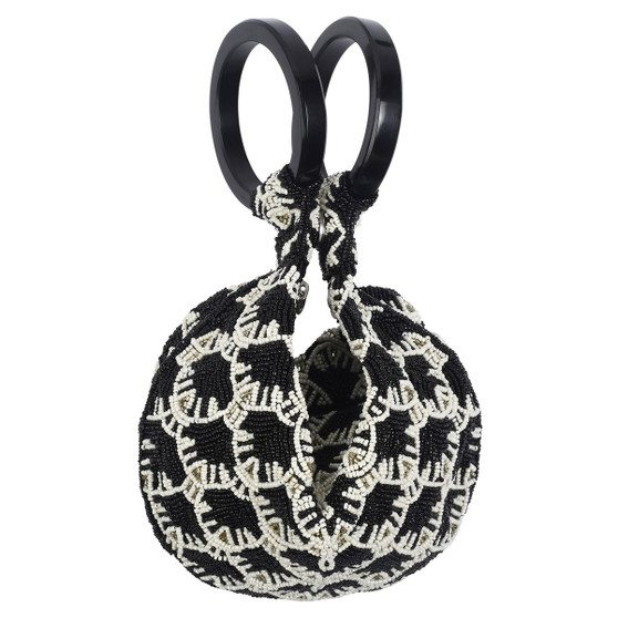 Milan SHW016 Beaded Bangle Bag Evening Clutch Purse Wristlet Black White