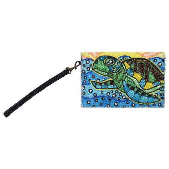 Deagan Sea Turtle SHB765 Beaded Wristlet Wallet Evening Clutch Purse w/ Strap