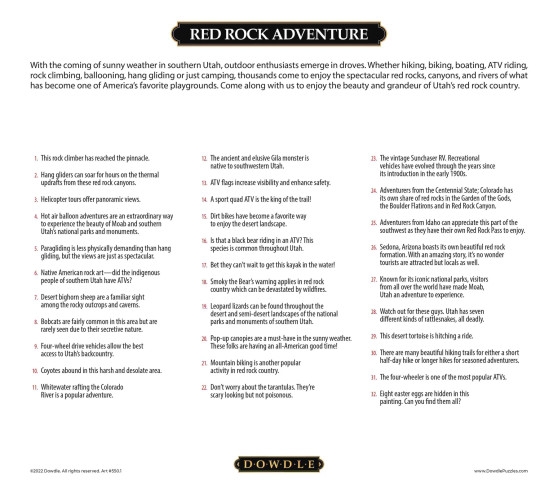 Red Rock Adventure Utah 500 Piece Jigsaw Puzzle 16 x 20" Dowdle Boardwalk