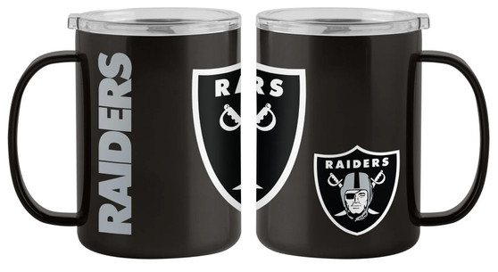 Raiders Oakland Las Vegas 15 oz Hype Lidded Coffee Mug Tea Cup Stainless Steel