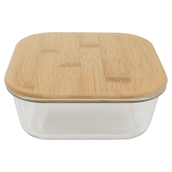 GSC2203 - 37 oz. Square Glass Container with Laserable Bamboo Lid