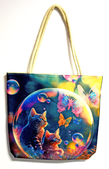 Cat in Bubble 3286 Shopping Tote Bag 17 x 15 inches Rope Handles