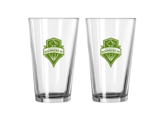 Seattle Sounders FC MLS Gameday Set of 2 Green Logo Clear Beer Pint Glass Cup 16 oz