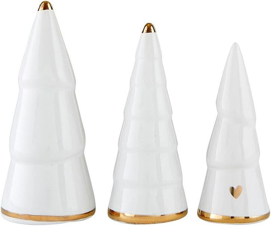 White & Gold Ceramic Trees Set of 3 Tabletop Decoration 3.85" by Santa Barbara Studio