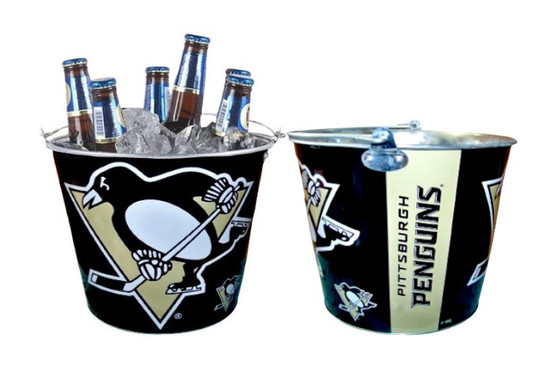 Pittsburgh Penguins NHL 5 Quart Hype Ice Bucket Drink Pail Metal Full Wrap Logo