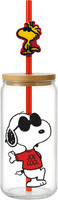 Snoopy Peanuts 22305 Lidded Beer Can Pint Glass Cup 16 oz Straw Charm