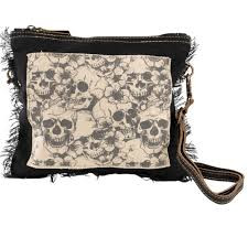 Skull Crossbody 56035 Canvas Fringe Zipper Bag 10 x 8"