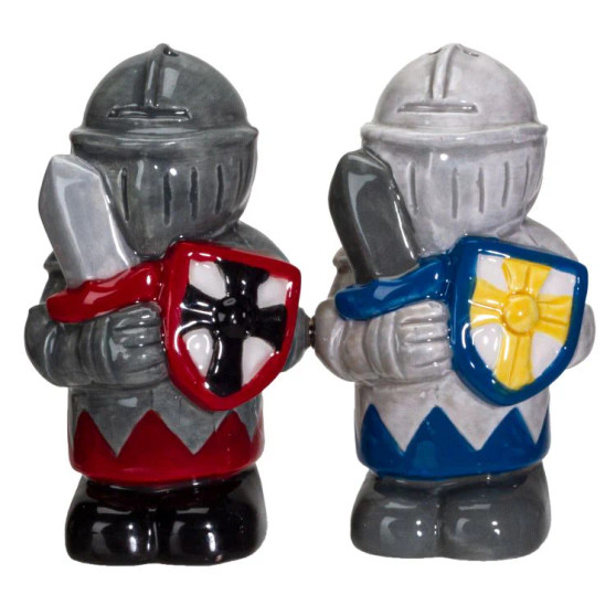 Black and White Knight Magnetic Ceramic Salt and Pepper Shaker Set 3.5" H