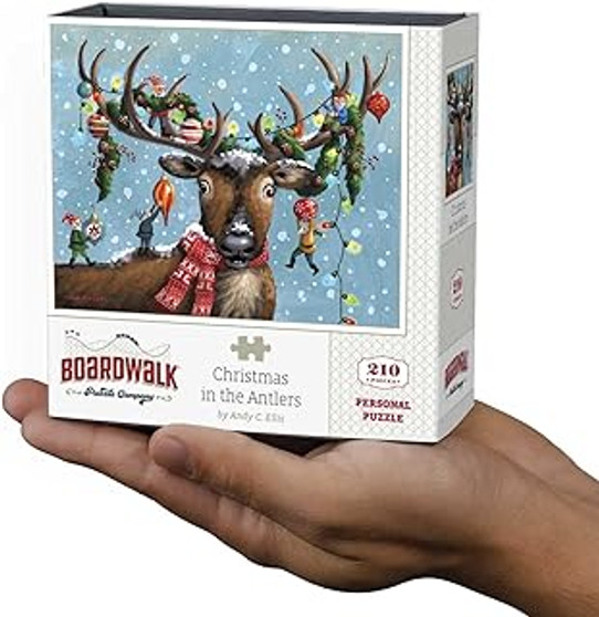 Christmas in the Antlers 90566 Reindeer Elves 210 Piece Personal Mini Jigsaw Puzzle 9 x 11" Dowdle Boardwalk