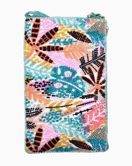 Tropical Burst SHB758 Hawaii Foliage Beaded Club Bag Evening Clutch Purse w/ Strap