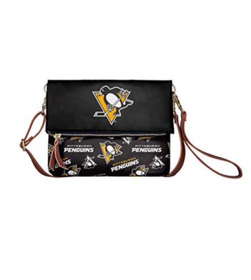 Pittsburgh Penguins NHL Foldover Purse Handbag with Shoulder Strap 8 X 6.5"