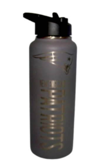 New England Patriots NFL 34 oz Etched Logo Stainless Steel Hot Cold Bottle Pewter