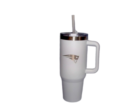 New England Patriots NFL 40 oz Etched Logo Stainless Steel Hot Cold Handle Tumber White