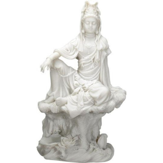 Kuan Yin Y8044 Water and Moon Lalitasana Pose Figurine Resin 7" H