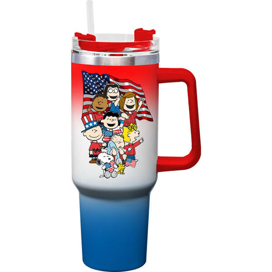 Americana Peanuts Gang 19169 Snoopy Stainless Steel Handle Tumbler 40 oz Red White Blue