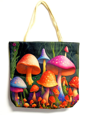 Garden of Mushroom 3446 Shopping Tote Bag 17 x 15 inches Rope Handles