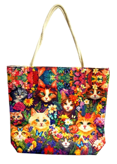 Blooming Whiskers 3455 Flower Kitties Cat Shopping Tote Bag 17 x 15 inches Rope Handles Brigid Ashwood