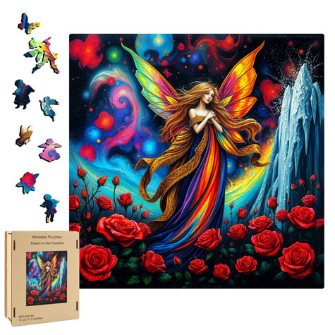 Fairy 3509 Dawn in Her Garden Shaped 200 Pieces Wooden Jigsaw Puzzle  11.2 x 11.2"
