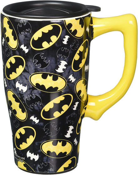 Batman All Over Logo 12752 Ceramic Coffee Tea Travel Mug Cup 18 oz 6" H Black