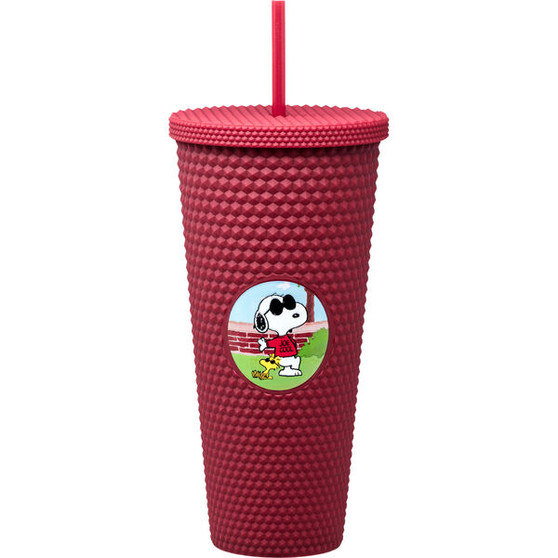 Snoopy Woodstock 22008 Joe Cool Studded Tumber Travel Lidded Cup 32 oz 6" H Red