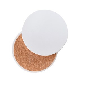 Unglazed round Ceramic Tile Coaster white with cork back