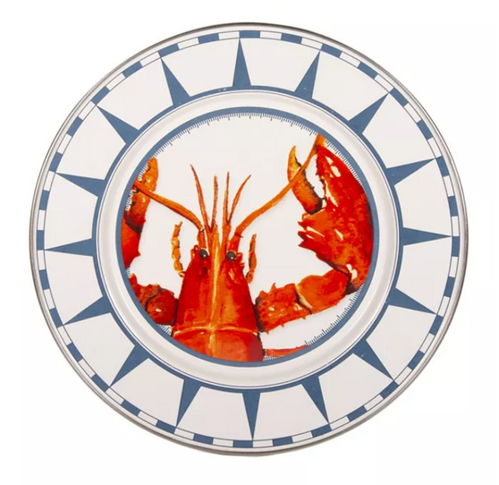 Red Lobster 10.5" Dinner Plate Golden Rabbit Porcelain Enamel Stainless Steel