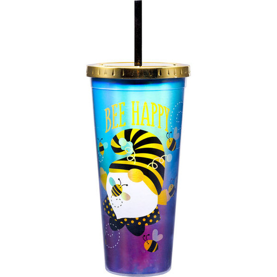 Bee Gnome 21655 Foil Tumbler Cup w/ Straw 20 oz
