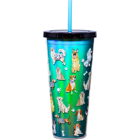 Dog Doodles 21686 Foil Tumbler Cup w/ Straw 20 oz