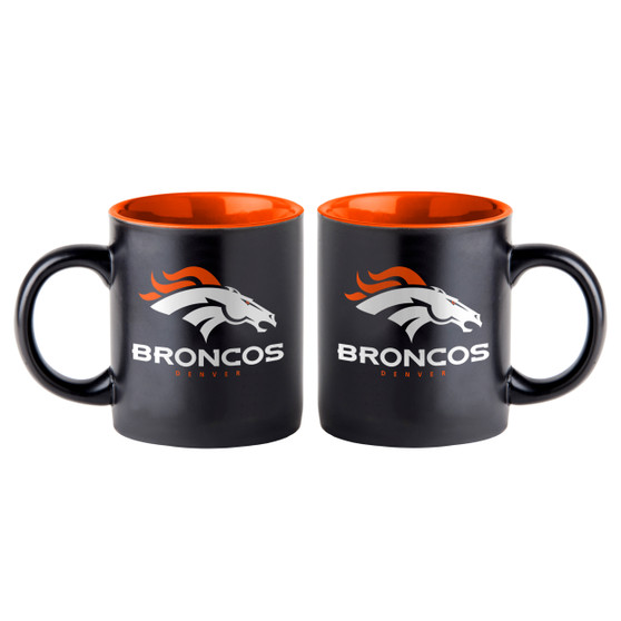 Denver Broncos NFL Black Matte Ceramic Coffee Cup Mug 14 oz Orange Interior