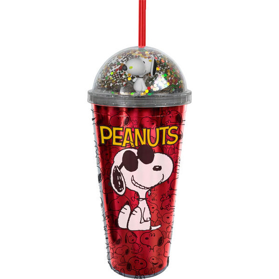 Snoopy 22370 Figurine Dome Top Glitter Venti Beverage Tumbler 20 oz 10" H