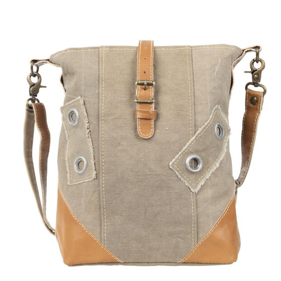 Plain Canvas & Leather Crossbody Bag With Buckle 11.5" H
