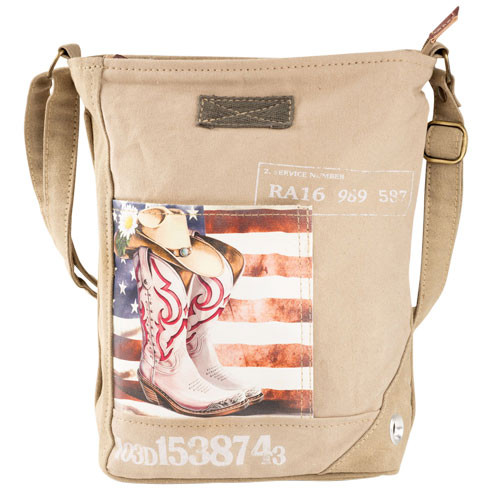Cowboy Boots Hat Book Bag Tote Purse 10 x 14" Recycled Tent Canvas