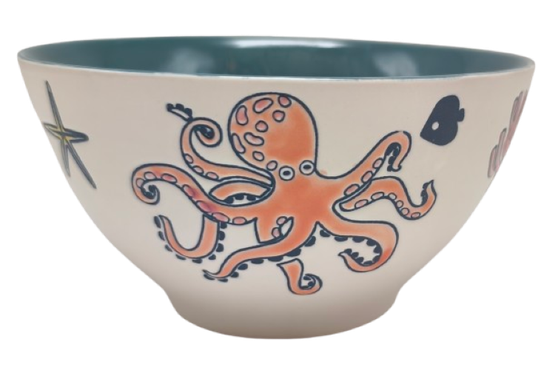 Octopus 79542 Finn & Fish Ceramic 6" D Serving Bowl 24 oz Blue Sky