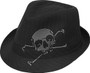 Unisex Trilby Fedora Hat CH707B Poly Black w/ White Stripes Skull Crossbones