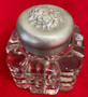 Silver Metal Stag Deer Calligraphy Glass Inkwell w/ Pen Holder Antlers
