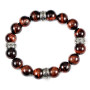 Polished Tiger Eye and Steel Tribal Beaded Stretch Bracelet (12mm)