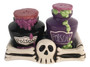 Poison 22340 Salt and Pepper Shaker Set on Skull Dish Ceramic Blue Sky