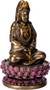 Kuan Yin Purple Lotus Mala Beads Mini Figurine 3.4" H Cold Cast Bronze Resin