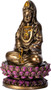 Kuan Yin Purple Lotus Mala Beads Mini Figurine 3.4" H Cold Cast Bronze Resin