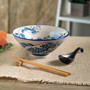 Great Wave Ramen Bowl Spoon Chopsticks and Rest Serving Set 6" D Porcelain Nagomi