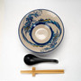 Great Wave Ramen Bowl Spoon Chopsticks and Rest Serving Set 6" D Porcelain Nagomi