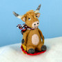 Sledding Highland Cow 471470 Wild Woolies Felted Sheep Wool Ornament 5" H