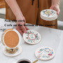 Unglazed round Ceramic Tile Coaster white with cork back