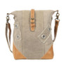 Plain Canvas & Leather Crossbody Bag With Buckle 11.5" H