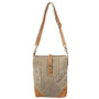 Plain Canvas & Leather Crossbody Bag With Buckle 11.5" H