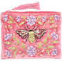 Bee Coin Purse Small Daily Item Bag 6 X 4" Pink Velvet Embroidered