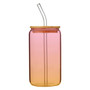 Ombre Pink Orange 16 oz Lidded Bamboo Tumbler Glass w/ Straw by Slant