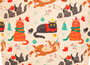 Christmas Cats 601547 Canvas Leather Zipper Crossbody Sling Bag 10" L by Cott n Curls