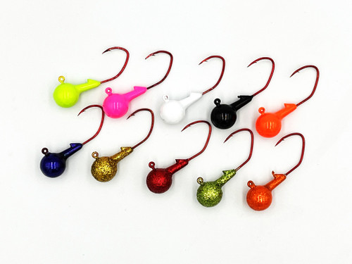 Painted Round Head Jigs with Red Sickle Hooks Painted Round Head Jigs with Red Sickle Hooks